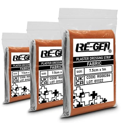 Image of 3pc RE GEN Premium Fabric Plaster Strip Roll First Aid Bandage Dressing Size 7.5cm x 1m