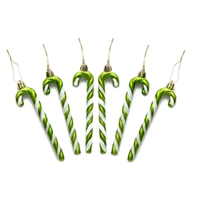 Image of Pack of 6 13CM Glitter Candy Cane Christmas Tree Hanging Decoration Bauble Xmas Ornament (Lime)