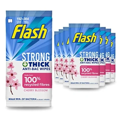 Image of Flash Antibacterial Cleaning Wipes, Blossom &amp; Breeze, 192 Extra Large Wipes (24 x 8)