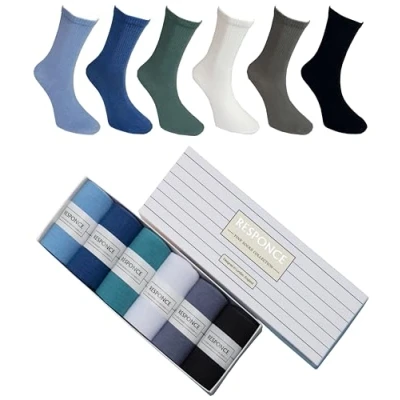 Image of Tafluxe Responce 6 Pairs, Ultra Soft Cotton Socks for Women &amp; Men, Breathable, Durable, Stretchable, Colourful, with a Gift Box (Blue White Black Tones) L XL