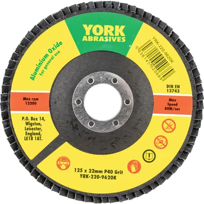 Image of 5x York 125 X 22MM Conical Flap Discs, Aluminium Oxide Fibre Backed P40