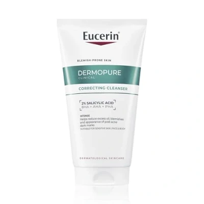 Image of Eucerin Dermopure Clinical Correcting Cleanser 150ml, Non Comedogenic Face Wash with 2% Salicylic Acid, AHA &amp; PHA for Oily Skin, Facial Post Acne Marks