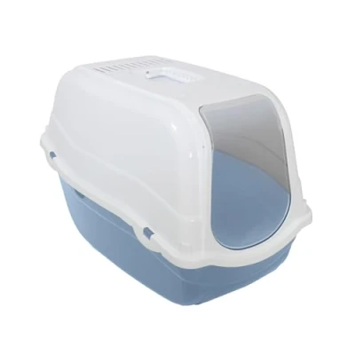 Image of Rosewood Romeo Hooded Cat Toilet, Litter Tray with Charcoal Filter Light Blue Large
