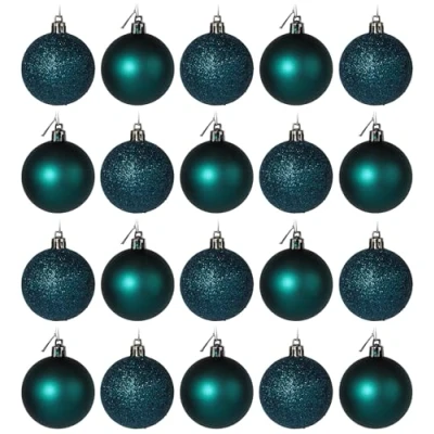 Image of Kingfisher Deep Blue Teal Glitter Christmas Tree Baubles Decorations Set of 20