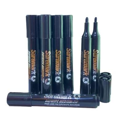 Image of SureMark Drywipe Black Box of 10 Whiteboard Pens Dry erase Markers Ideal for Schools &amp; Offices