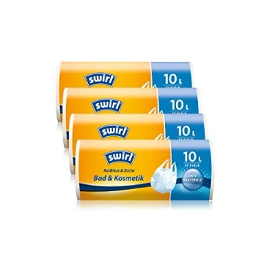 Image of Swirl Carry Handle Trash Bag, Antibacterial, 4 Rolls, White