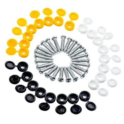 Image of 48PCS Caps and Screws Car License Plate Fixing Fitting Kit Number (White Yellow &amp; Black Caps)
