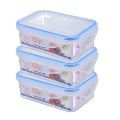 Image of HOMESHOPA Plastic Airtight Food Storage Container, 3 Pack 500ml Leakproof Rectangle Container with Clip Lock Lid, BPA Free Reusable Meal Prep Lunch Box Microwave Freezer &amp; Dishwasher Safe
