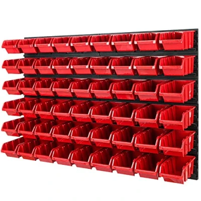Image of Stacking Boxes Wall Shelf 1152 x 780 mm Storage System 54 Pieces Tool Hole Chute Rack (Red)