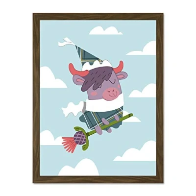 Image of Wee Blue Coo Kawaii Cow Thistle Witch Large Framed Art Print Wall Poster 18x24 inch