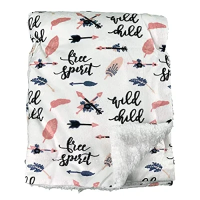 Image of E&amp;A Distribution Limited Baby Blanket Sherpa Fleece for Newborn Girl Boy Pram, Cot, Moses Basket Pink Wild Child