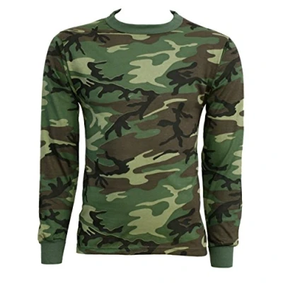 Image of US Style Long Sleeve Tactical Military Army T Shirt Woodland Camo (2XL)