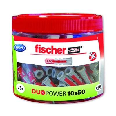 Image of fischer Duopower Round Box 75 pcs, 553308 Nylon Dowel, Grey and Red, 10x50 (Bote Tacos)