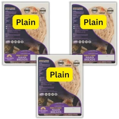 Image of (6 20 Naan Breads) Garlic &amp; Coriander, Plain Or Spicy Breads 360g per pack ((Plain) 3x2 Naans)