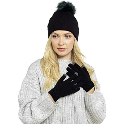 Image of Foxbury Ladies Bobble Hat &amp; Touch Screen Gloves Set GL550 Black