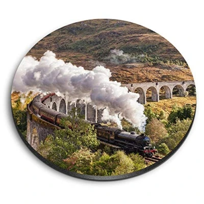 Image of 1 x Round MDF Magnet Jacobite Steam Train Glenfinnan Viaduct 16235