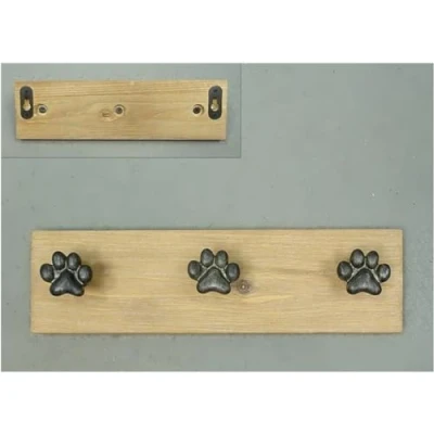 Image of Fyne Finds Wooden Dog Paw Triple Hooks Plaque Coat Leash Lead Holder Wall Mounted Home Hook