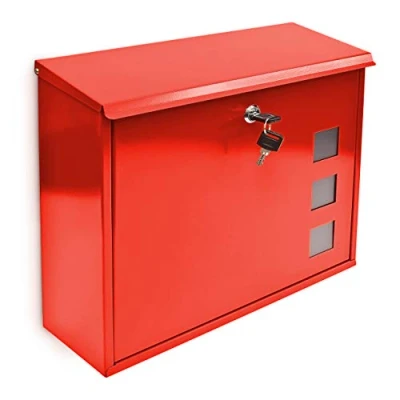 Image of Relaxdays Design Metal Mailbox / Letterbox Window Pattern, Red