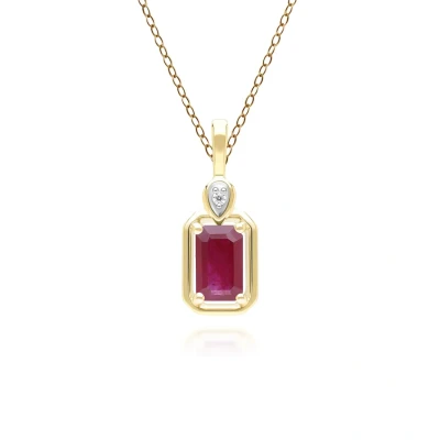 Image of Classic Ruby Baguette &amp; Diamond Pendant Necklace In 9ct Yellow Gold