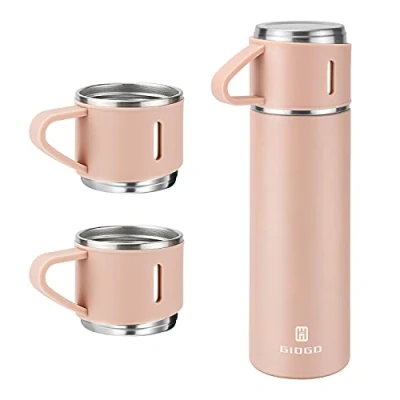 Image of Vacuum Insulated Flask 500ml/16.9oz Stainless Steel Thermo Bottle with Cup for Coffee Water Hot and Cold Drink Flasks.(Pink,Set)