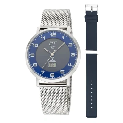 Image of ETT Eco Tech Time Radio Solar Men&#039;s Watch Analogue with Digital Date Stainless Steel Leather Strap EGS 11623 11MS, Bracelet