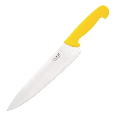 Image of Hygiplas Colour Coded Chef&#039;s Knife 25.5cm / 10 inch Blade Professional Grade Yellow for Cooked Meats Weight: 190 grams C816