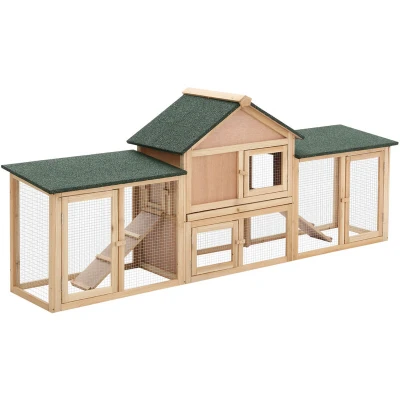 Image of PawHut Deluxe Rabbit Hutch Outdoor, Wooden Guinea Pig Hutch, Two Storey Bunny House with Ladder Run Box Slide out Tray 210 x 45.5 84.5 cm