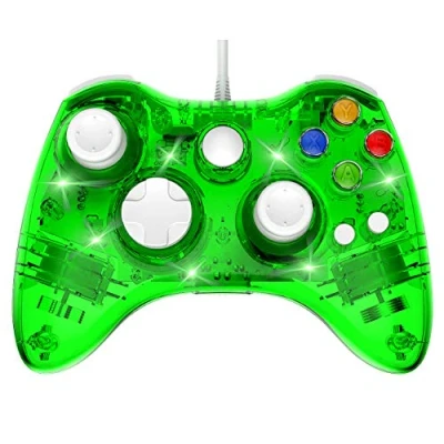Image of PAWHITS Wired Xbox 360 Controller with Cool LED, Compatible Microsoft &amp; PC (Windows 11/10/8/7), Upgraded Joystick Dual Vibration Gamepad Gaming Joypad (Green)