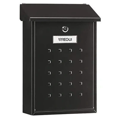 Image of Steel Mailbox, Size M (DIN A4 Mail and Magazines), Single Exterior Wall Letterbox, Rainproof, Easy to Install, Black