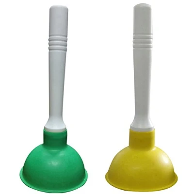 Image of Condello Casa Small Plunger Pump Liquid Plumber Clog Remover Cleaner Unclogger Tool for Toilet,Kitchen Sink Drain,Bathroom Shower Tub with Portable 4 Inch Cup and 9 Handle (Green+Yellow)