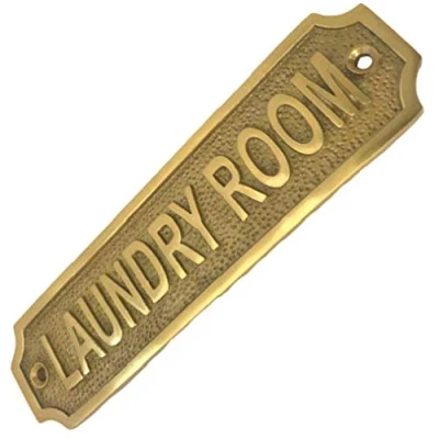 Image of Laundry Room Sign Antique Chic Vintage / Retro Style Brass Plaque Kitchen Utility With Screws
