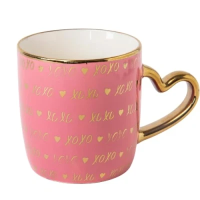 Image of Valentine’s Gift Ceramic Mug with Gold Heart Handle 350ml Assorted Designs