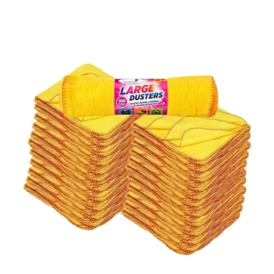 Image of HOMESHOPA Yellow Dusters Cleaning Cloth, 100 Pack Large Cotton Multipurpose Absorbant Kitchen Towel Cloth for Polishing, Dusting, Household Furniture Window Car Cleaning, Washable Reusable, 30 x 33cm