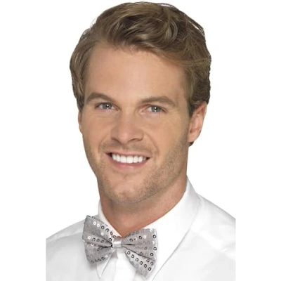 Image of Smiffys Sequin Bow Tie, Silver , Party &amp; Carnival Fancy Dress, Comedy Dress Up Accessories