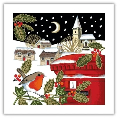 Image of Museums &amp; Galleries Christmas Cards Pack of 8 Midnight Robin Eco Friendly Recyclable