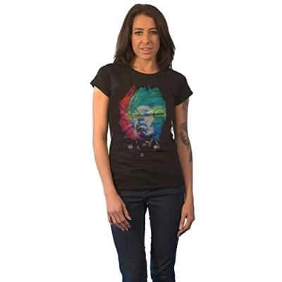 Image of Jimi Hendrix T Shirt Galaxy Band Logo Official Womens Skinny Fit Black S