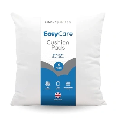 Image of Linens Limited Cushion Insert 60cm x 60cm, Soft and Plump, Non Allergenic Sofa Pad, Easy to Clean, Small Inner, Perfectly Fits Covers (White) (4 Pack)