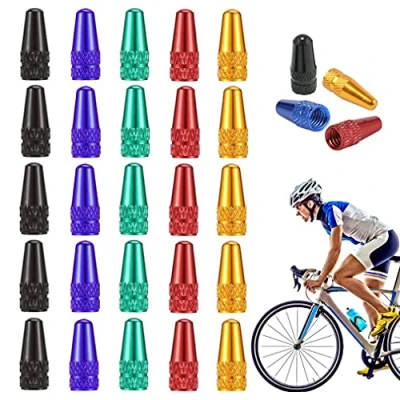 Image of 25 Pcs Bicycle Presta Valve Caps, Multicolor Anodized Aluminum Alloy Cycling French Style Tyre Caps Dust Covers Bike Tire Stem for MTB Road by RuiChy