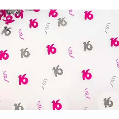 Image of 28g Pink &amp; Silver 16th Birthday Confetti Foil Metallic Glitz Table Scatter Sprinkles Age Bday Party Decorations