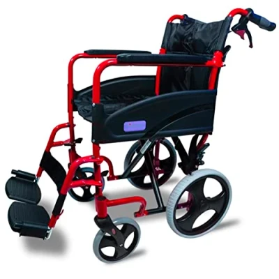 Image of Aidapt Folding Lightweight Attendant Propelled Aluminium Wheelchair With 18&quot; Seat, Brakes, Lap Strap, Padded Upholstery, Removable Foot Rests and Side Panels for Privacy. Indoors Outside