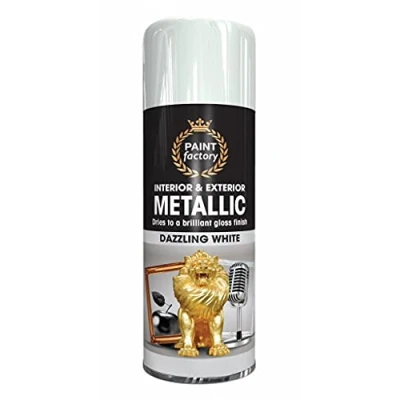 Image of AlezyB 1 x Metallic Dazzling White Spray Paint 400ml Multi Purpose Aerosol Use for Metal and Wooden Furniture, Ornaments, Decorative Items Much More Interior &amp; Exterior
