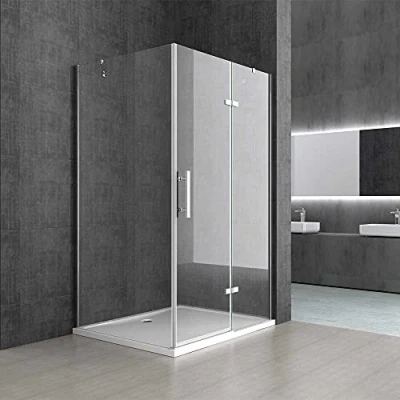 Image of Durovin Bathrooms 1000mm x 800mm Frameless Shower Enclosure with L Shape Rectangular Hinged Door and Clear Panel Include Anti Slip Acrylic Tray