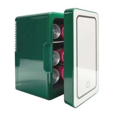 Image of Mini Fridge 6 Litre,Cooler &amp; Warmer,LED Lighted Mirror,Small for Bedrooms, Car, Drinks, Beauty, Skincare, Travel,Green