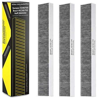 Image of KF3TEC® Activated Carbon Filter Pack of 3 for Siemens HZ381700 / Bosch HEZ381700 Neff Z8500X0 CleanAir with Part Number 17000822 Replacement Recirculation Module