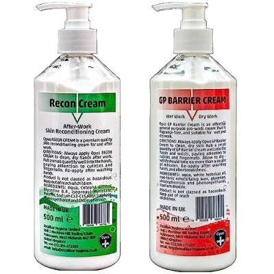Image of Opus All Purpose Hand Creams for Wet and Dry Work 1 x 500ml Pre Barrier Cream Post Intensive Moisturising Non Greasy Fragrance Free (Hand Starter Pack)