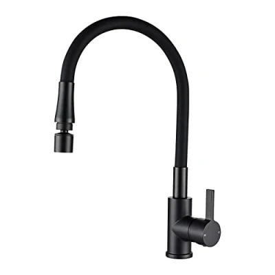 Image of Peppermint Black Flexible Kitchen Tap Monobloc Mixer with Spout Single Lever Sink Taps Mouldable Silicone Hose Dual Function Faucet