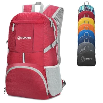 Image of ZOMAKE 35L Lightweight Foldable Backpack Packable Rucksack,Packable Backpcks Walking Rucksacks Travel Daypack Water Resistant For Men Women Outdoor Camping Hiking (Red)