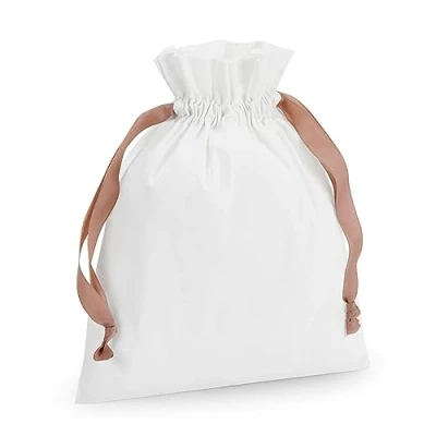 Image of Westford Mill Cotton Gift Bag with Ribbon Drawstring Soft White/Rose Gold M