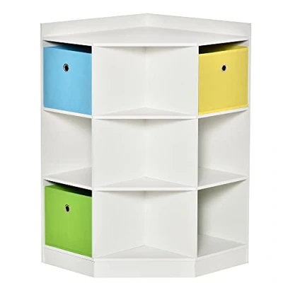 Image of HOMCOM Kids Bookcase, 3 Tier Toy Organiser Storage Unit BookShelf with Non woven Fabric Drawers, Anti tip Device, for Bedroom, Children&#039;s Room, Playroom, White