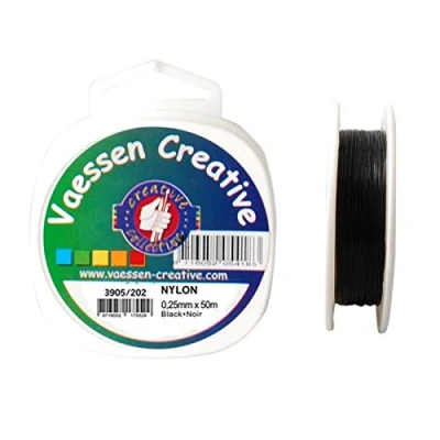Image of Vaessen Creative Nylon Thread, Black, 0.25 mm x 50 m Spool, Tear Resistant Cord, Tape, Perlon Fishing Line for Crafts, Sewing, Threading Beads and Hanging Decorative Items 0.6